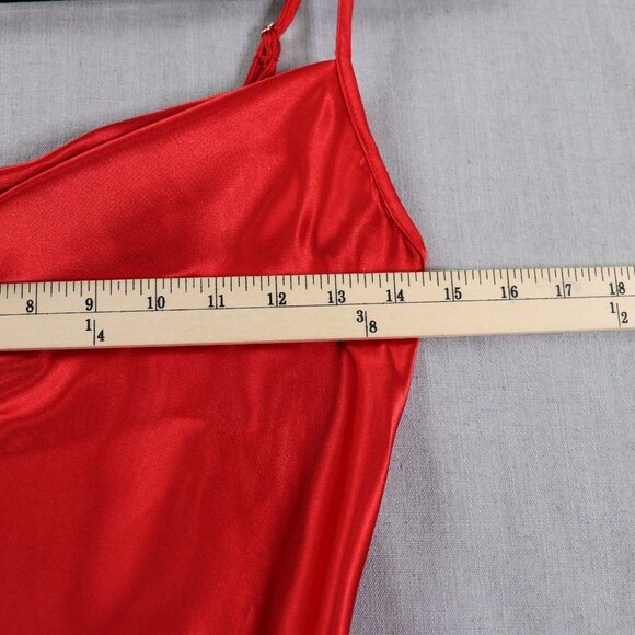 Y2K Bebe Red Satin Slip Midi Dress XS Cowl Neck Spaghetti Straps Made in USA - Picture 10 of 12